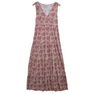 Garnet Hill Pink & Cream Floral Maxi Dress